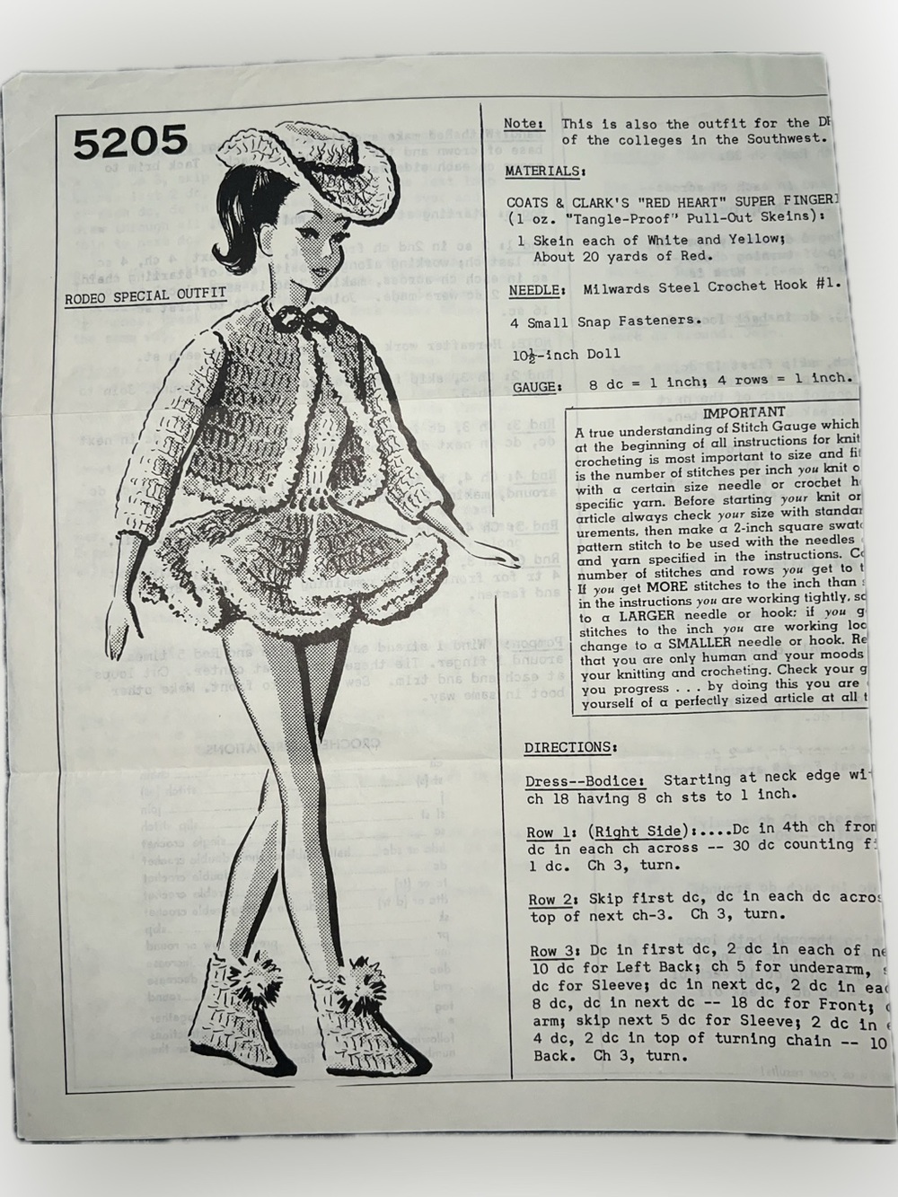 🔴Vintage New Rodeo Special Outfit 5205 Crochet Doll’s Wardrobe Patterns Craft